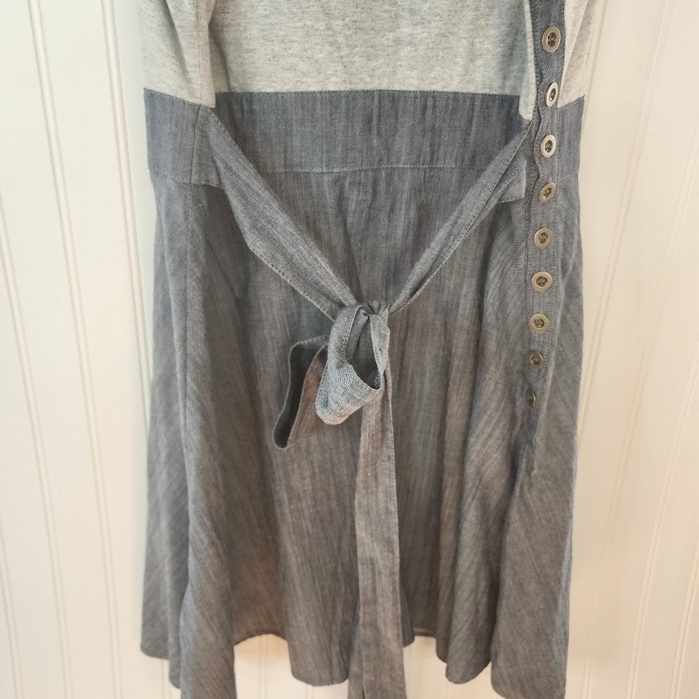 Tulle sleeveless dress low v-neck upper gray cotton,  bottom blue chambray NWT - Picture 6 of 10